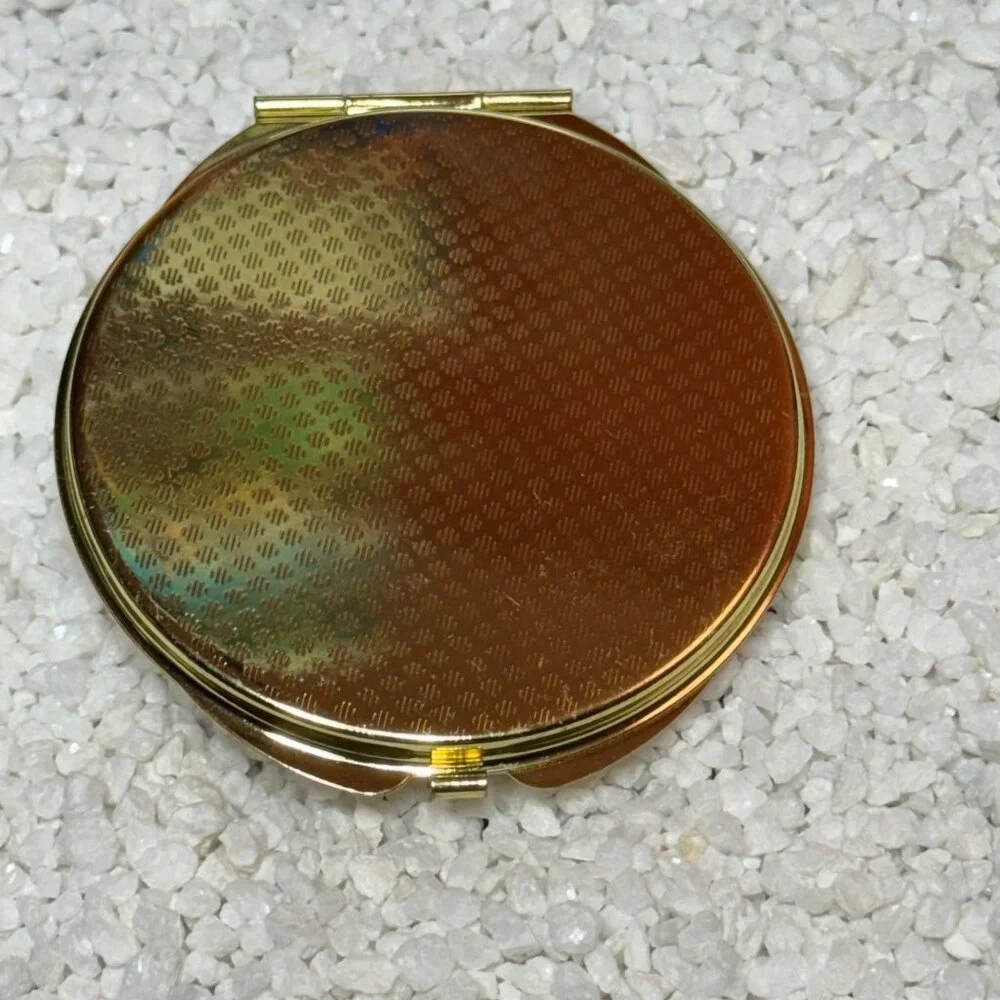 Enamel Butterfly Compact Mirror Pink Gold-Tone Rhinestone
